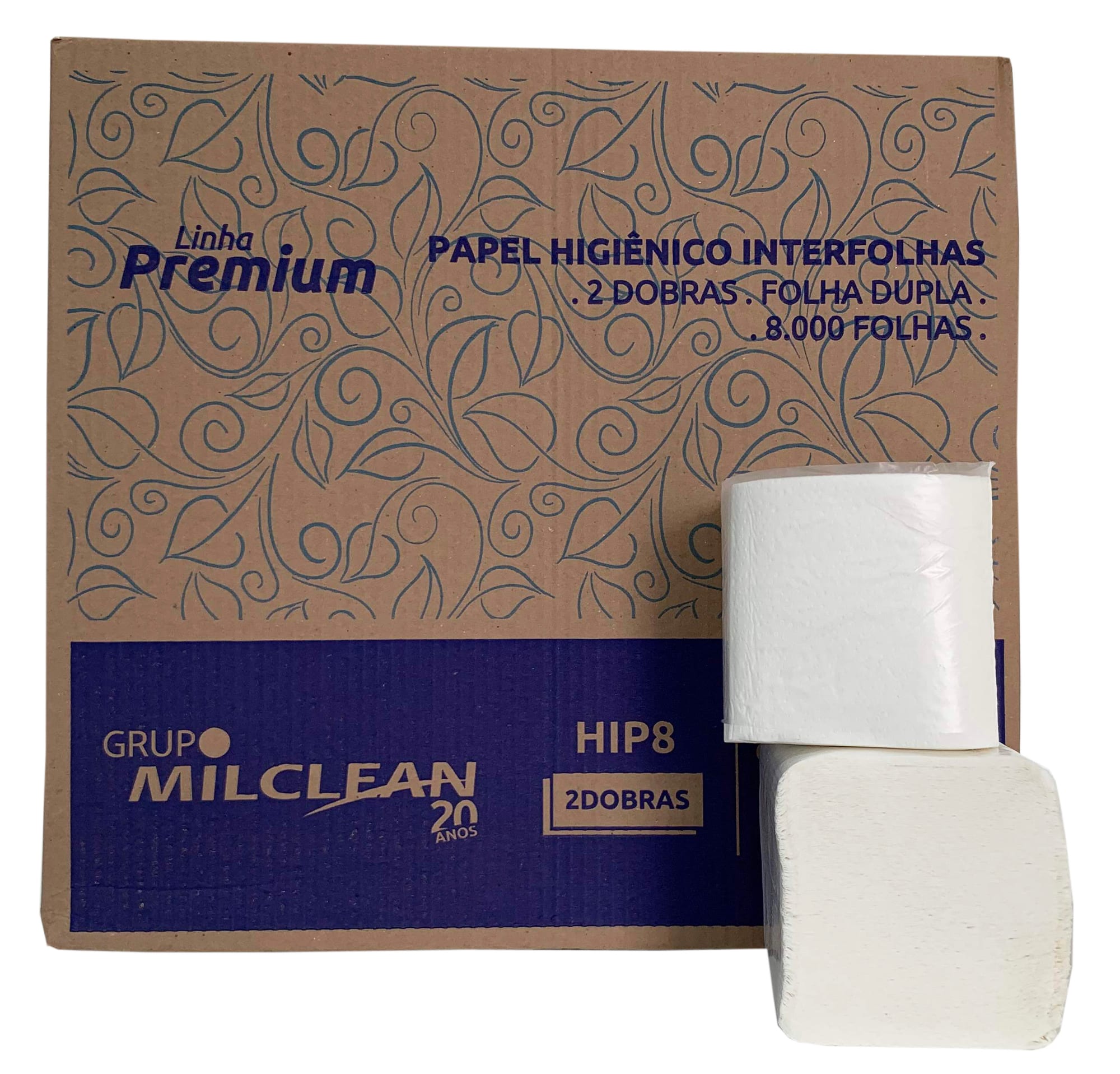 Papel higiênico interfolhas (100% celulose, 2 dobras, folha dupla, 8.000 folhas)