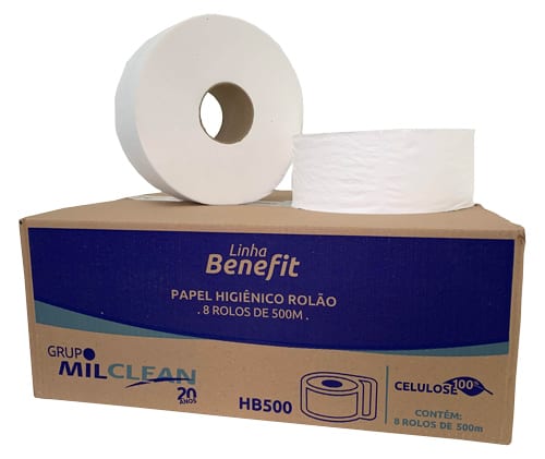 Papel higiênico rolão (100% celulose, 8 rolos de 500m)