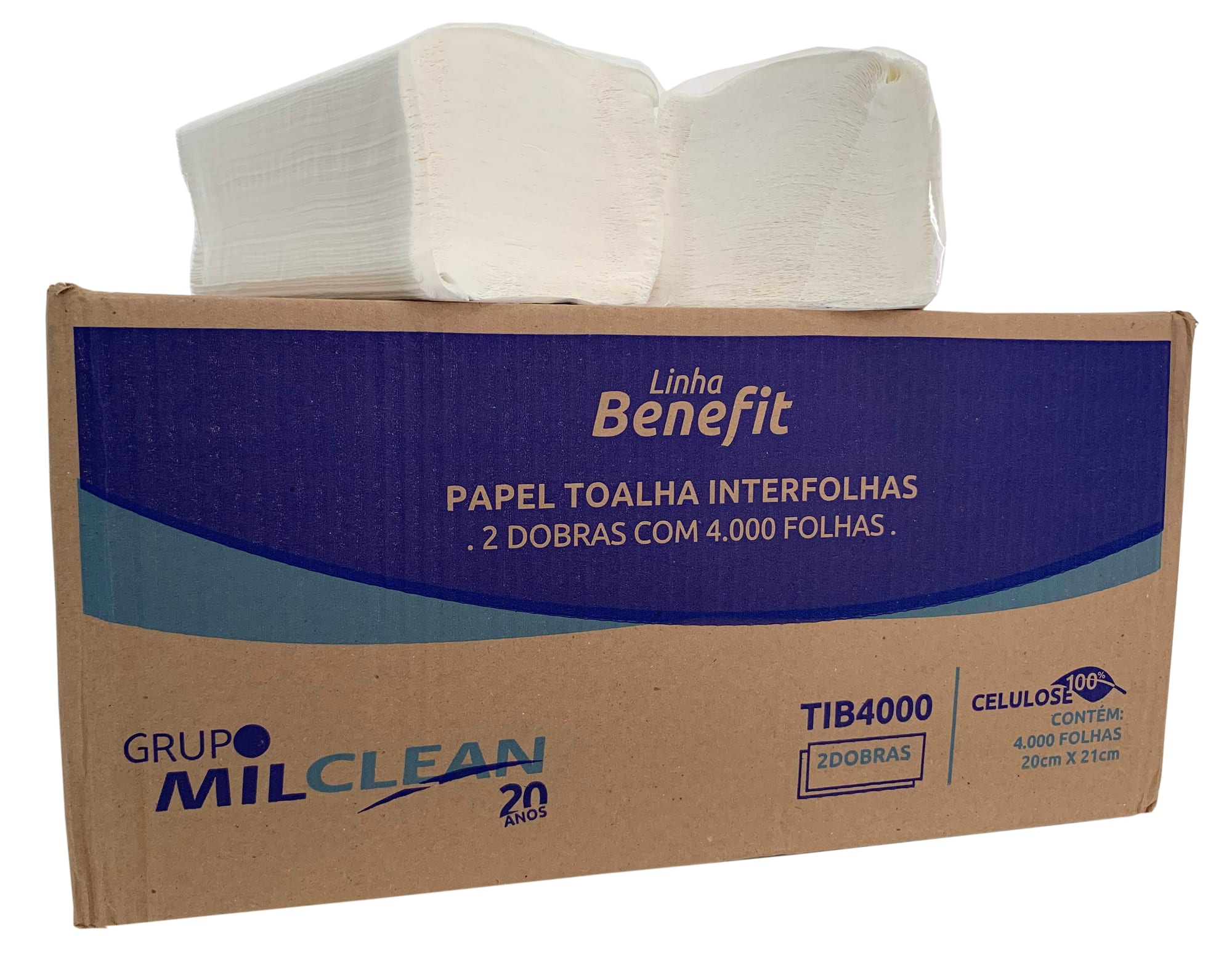 Papel toalha interfolhas (100% celulose, 2 dobras com 4.000 folhas)