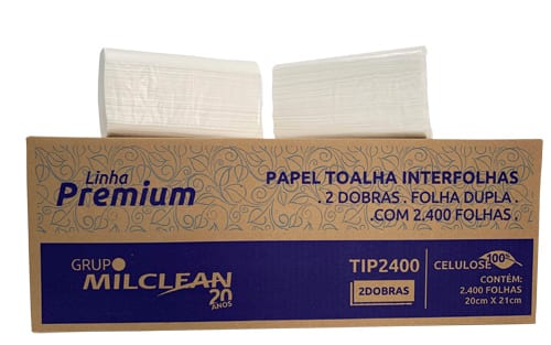 Papel toalha interfolhas (100% celulose, 2 dobras, folha dupla, 2.400 folhas)