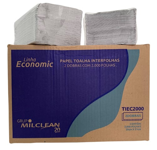 Papel toalha interfolhas (branco, 2 dobras com 2.000 folhas)
